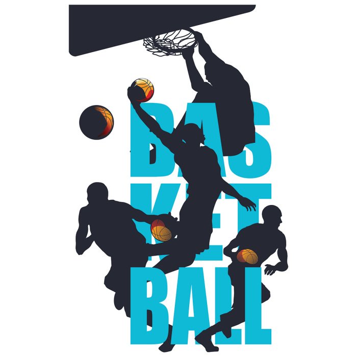 Sticker Silhouetten van basketballers in dynamische poses met de bal.