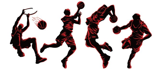 Sticker Basketbalspelers met de bal in beweging