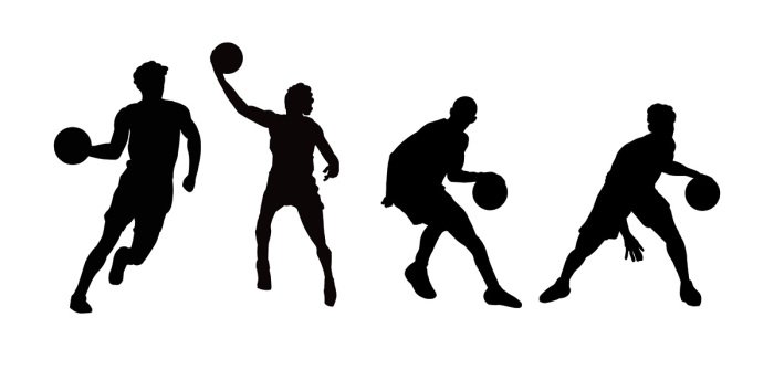 Sticker Zwarte silhouetten van basketballers in het spel.