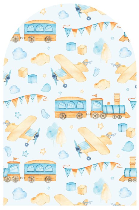 Sticker Aquarelpatroon met treinen en vliegtuigen voor kinderen