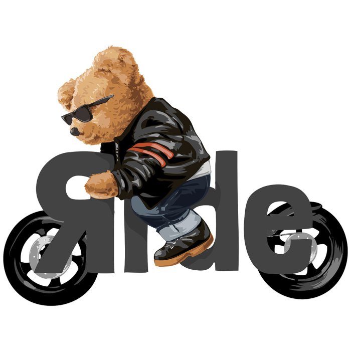 Sticker Een teddybeer-motorrijder met zonnebril en leren jas.