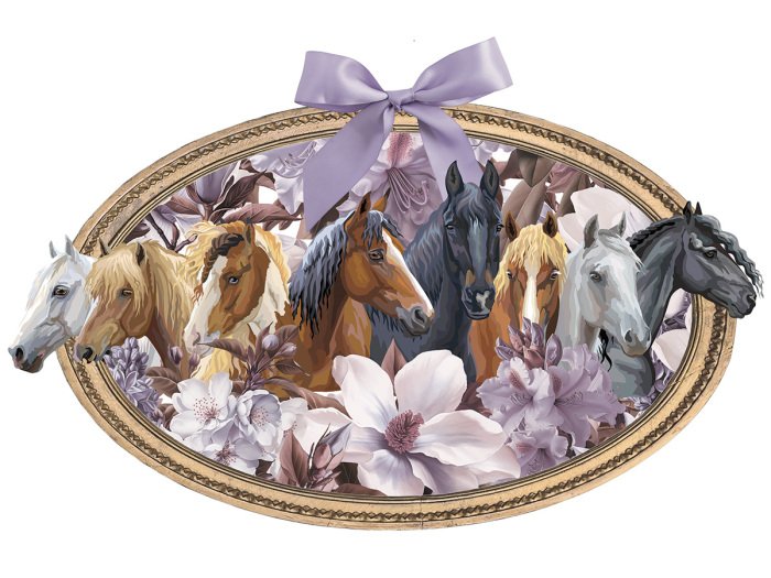 Sticker Paarden tussen paarse en witte bloemen