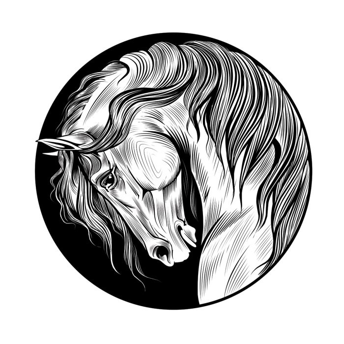 Sticker Artistiek paardenportretpatroon in zwart-wit