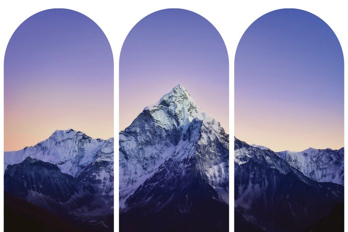 Sticker Berglandschap op een paarse achtergrond