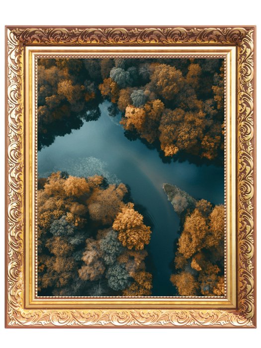 Sticker Herfstlandschap vanuit vogelperspectief met bomen en een rivier.