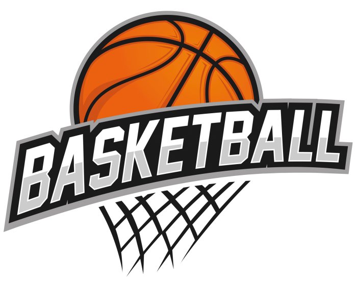 Sticker Basketbal in een net met een opschrift.