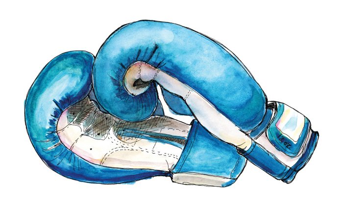 Sticker Blauwe aquarel bokshandschoenen