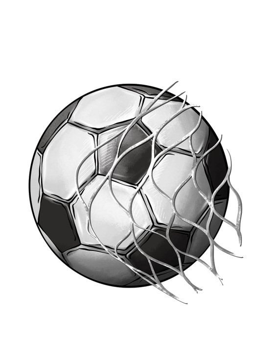 Sticker Een voetbal die in het doel belandt.
