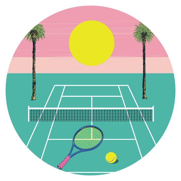Sticker Tennisbaan bij zonsondergang met palmbomen