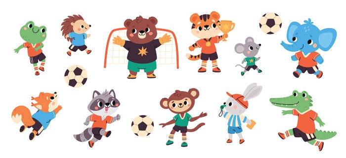 Sticker Dieren die voetballen: patroon voor kinderen