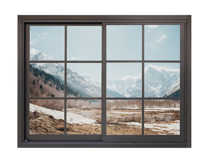 Sticker Een uitzicht vanuit het raam op een winterlandschap