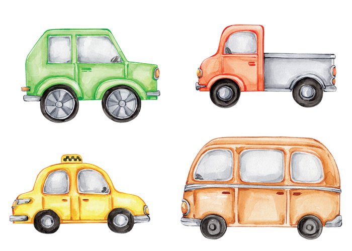 Sticker Aquarel auto's patroon voor kinderen