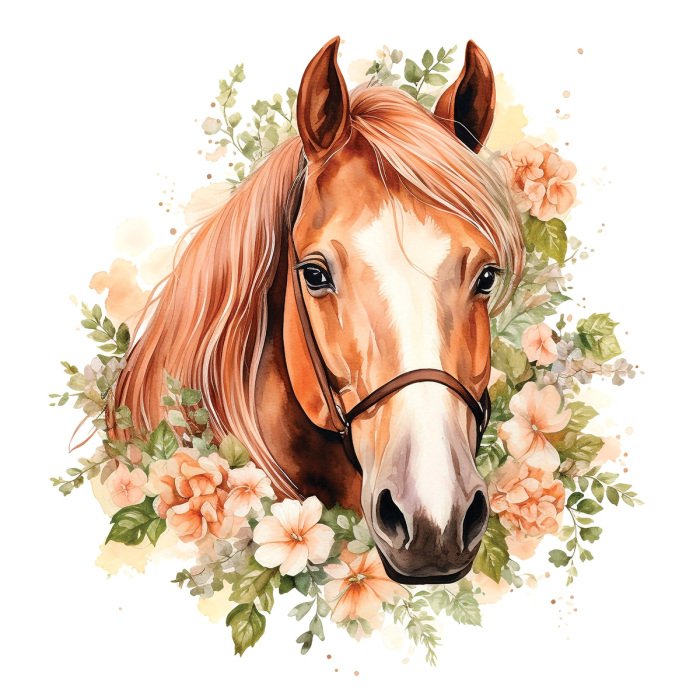 Sticker Paardenhoofd tussen bloemen en bladeren