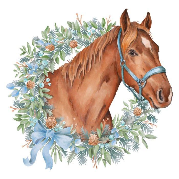 Sticker Portret van een paard met een aquarelkrans