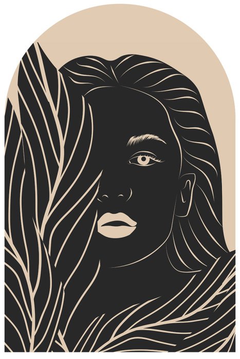 Sticker Abstract portret van een vrouw met bladeren