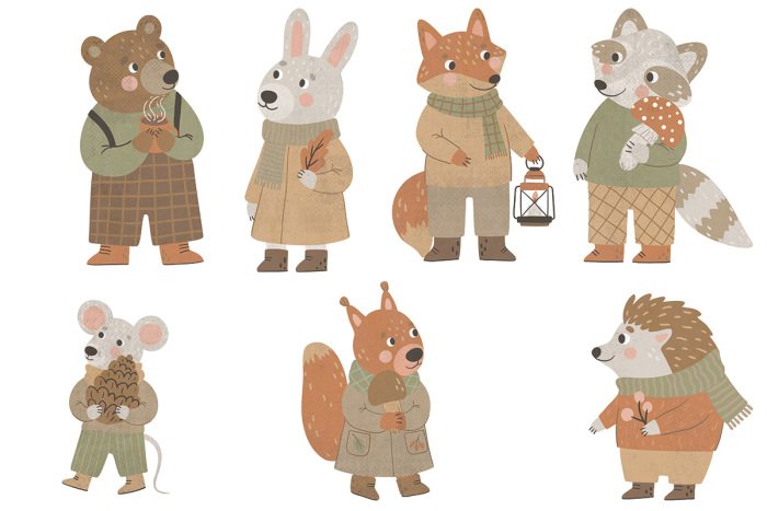 Sticker Bosdieren in herfstkleding