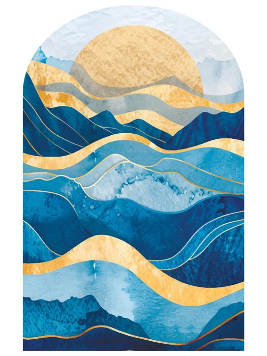 Sticker Abstract landschap van bergen en zee