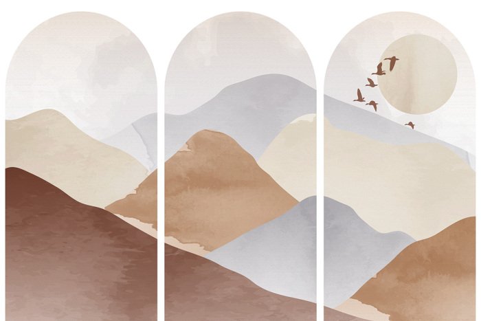 Sticker Aquarel landschap met bergen in boho-stijl