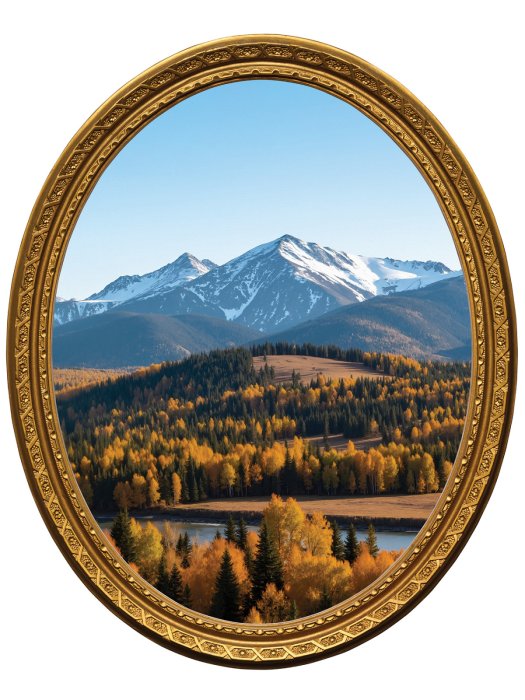 Sticker Berglandschap in een gouden kader