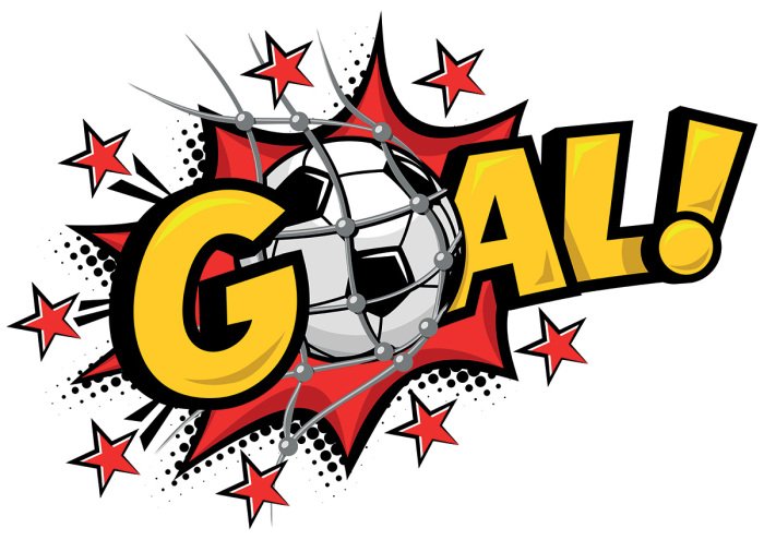 Sticker Voetbal in een net, stripboekachtige graphics