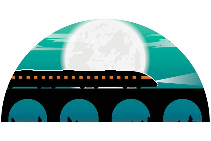 Sticker Trein op een spoorbrug 's nachts