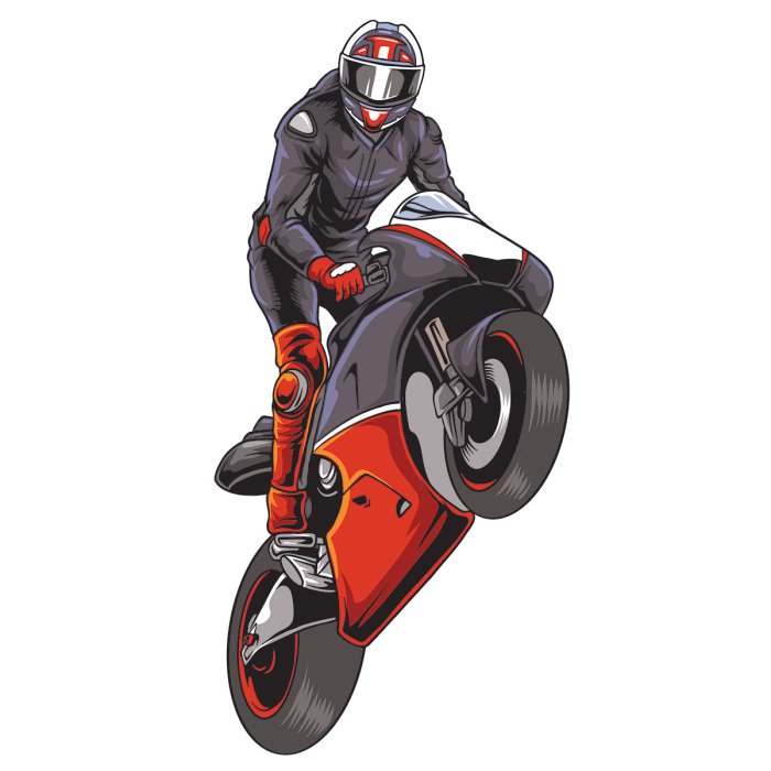 Sticker Een motorrijder die een wheelie maakt op zijn achterwiel.