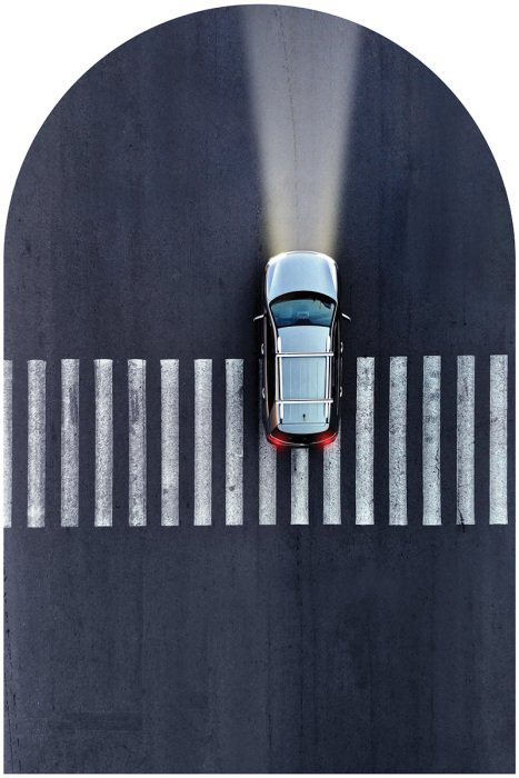 Sticker Auto op het zebrapad, vogelperspectief