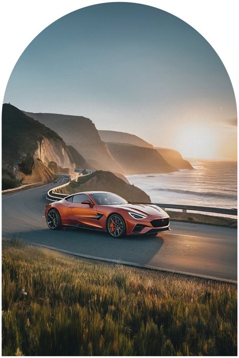 Sticker Een sportwagen tegen een zonsondergang.