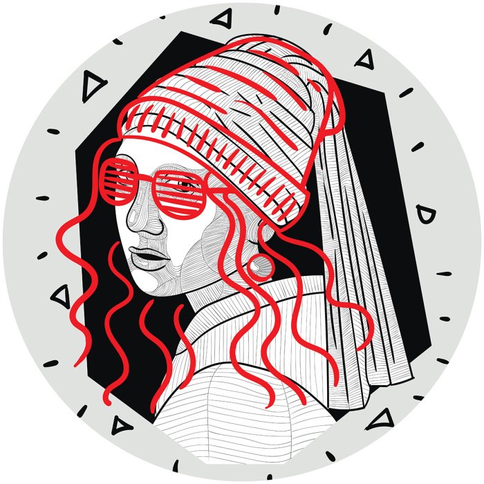 Sticker Surrealistisch portret van het meisje met de parel.