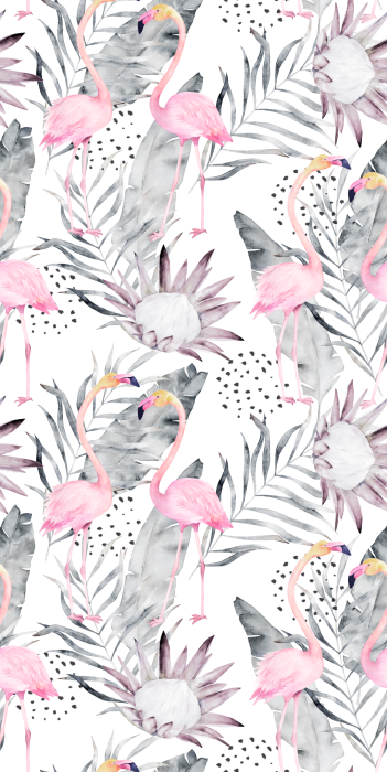 Behang Fijne bladeren met flamingo's