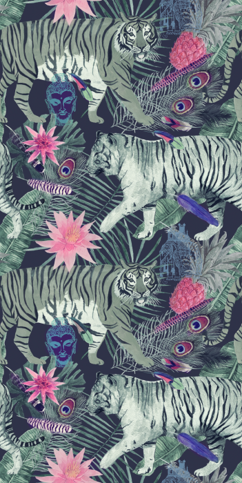 Behang Gestreepte tijgers in de tropen