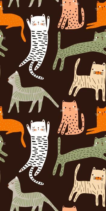 Behang Een motief met lange kattensilhouetten.