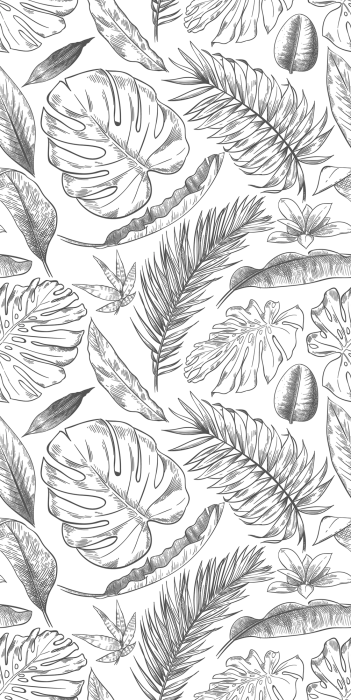 Behang Zwart-wit botanisch patroon