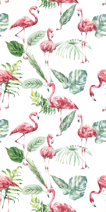 Behang Groene bladeren met flamingo's