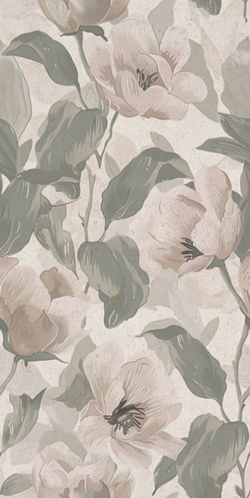 Behang Delicate, lichte bloemen met groen.