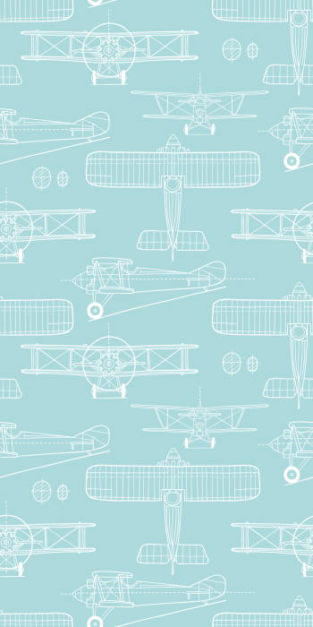 Behang Een verfijnde schets van vliegtuigen op een blauwe achtergrond.