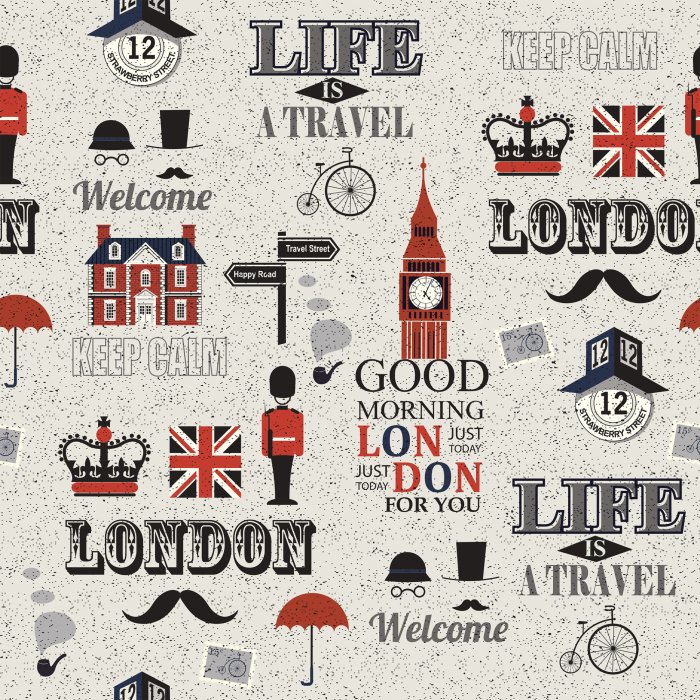 Behang Gestileerd patroon met symbolen van Londen.