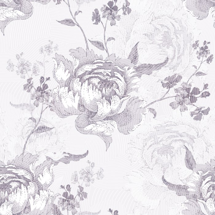 Behang Grote bloemen, vintage gravures