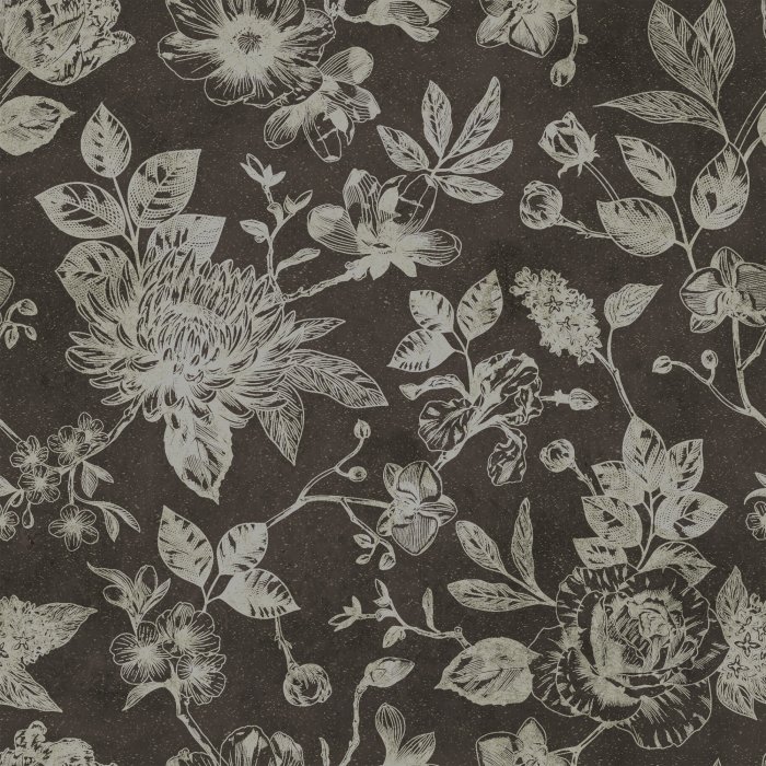 Behang Vintage botanisch patroon met bloemen op een bruine achtergrond
