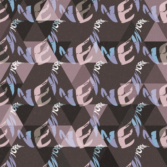 Behang De tekst 'New York' op een geometrische achtergrond van driehoeken.