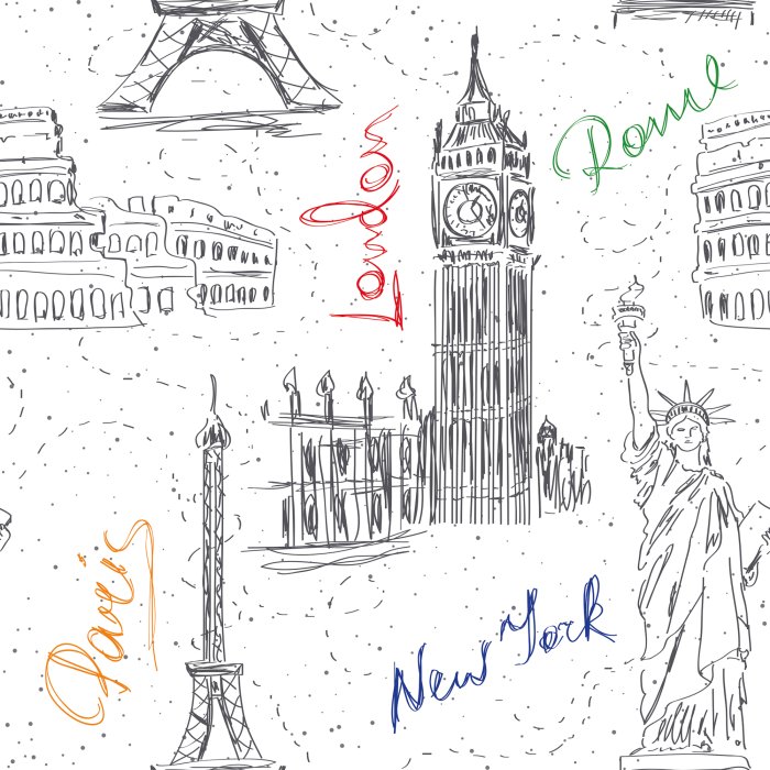 Behang Monumenten en namen van verschillende steden