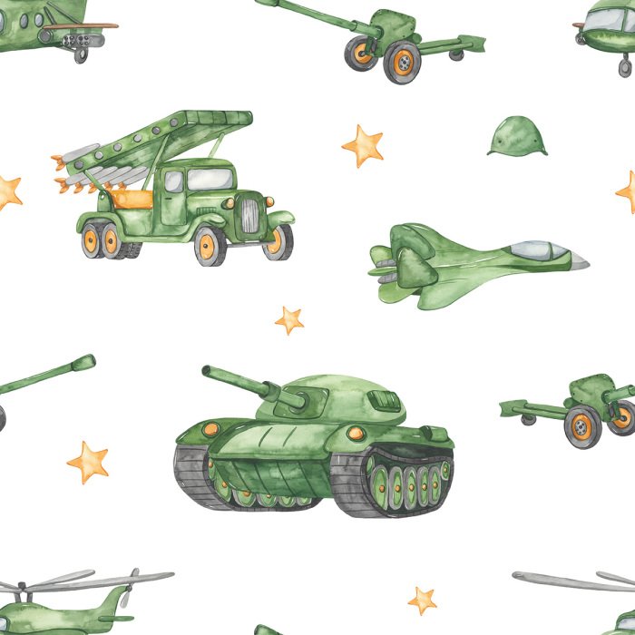 Behang Militaire machines tussen de sterren in aquarel-stijl