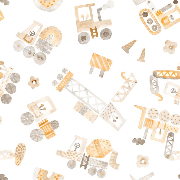 Behang Helder patroon met bouwmachines