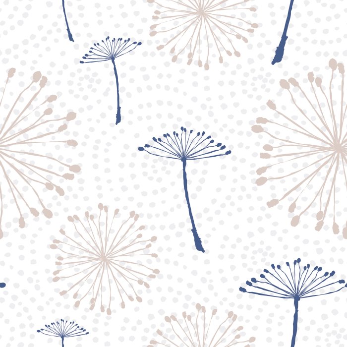 Behang Paardenbloemzaadjes in donkerblauw en beige