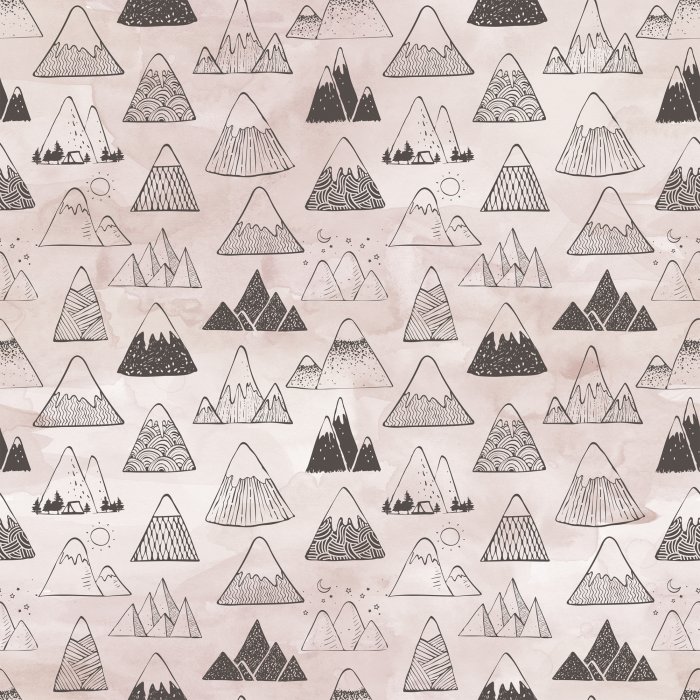 Behang Aquarelachtergrond met getekende bergen