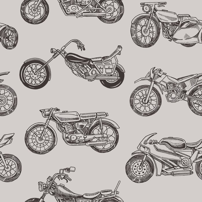 Behang Vintage motorfietsen in cartoonstijl