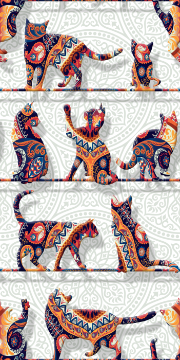 Behang Gestileerde silhouetten van katten versierd