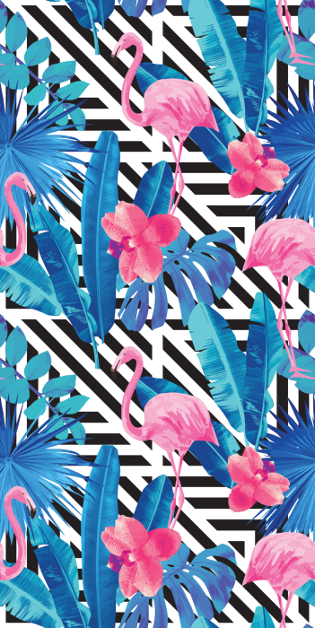Behang Palmbladeren met flamingo's