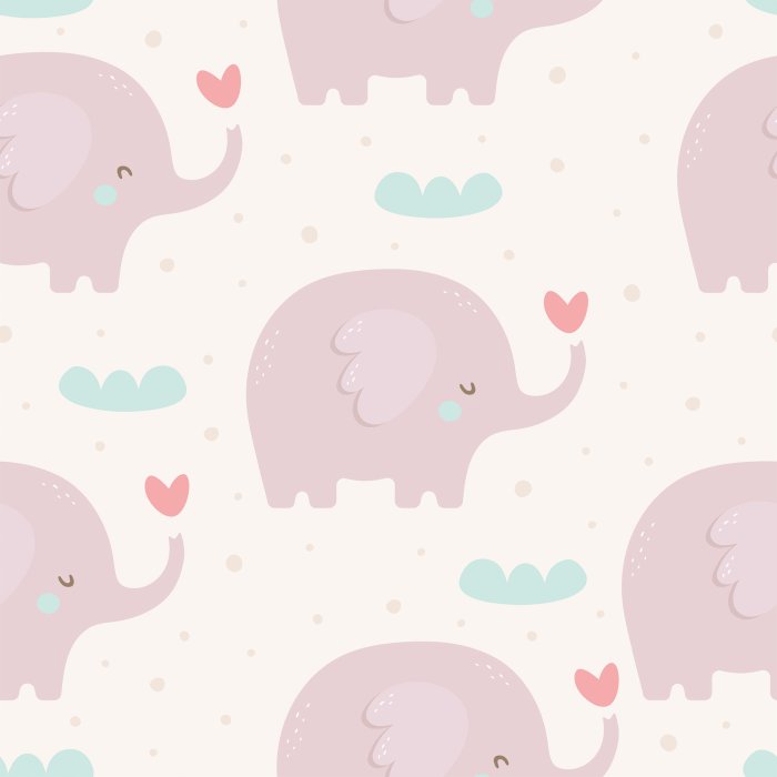 Behang Een patroon met schattige roze olifantjes op een lichte achtergrond.