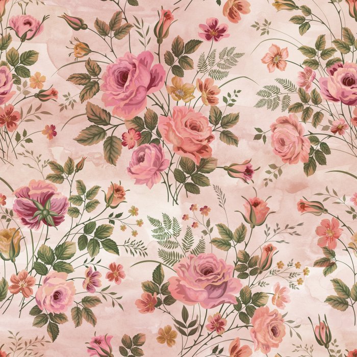 Behang Romantische bloemen in diverse kleuren op een aquarelachtergrond.